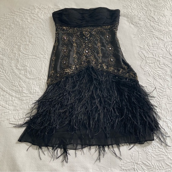 Sue Wong Nocturne designer Y2K vintage feather beaded strapless